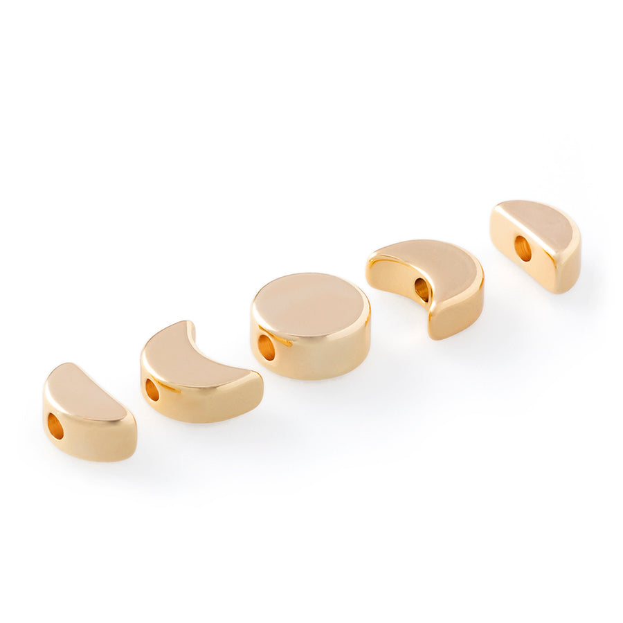 7mm Gold Plated 5 Piece Moon Phase Bead Set