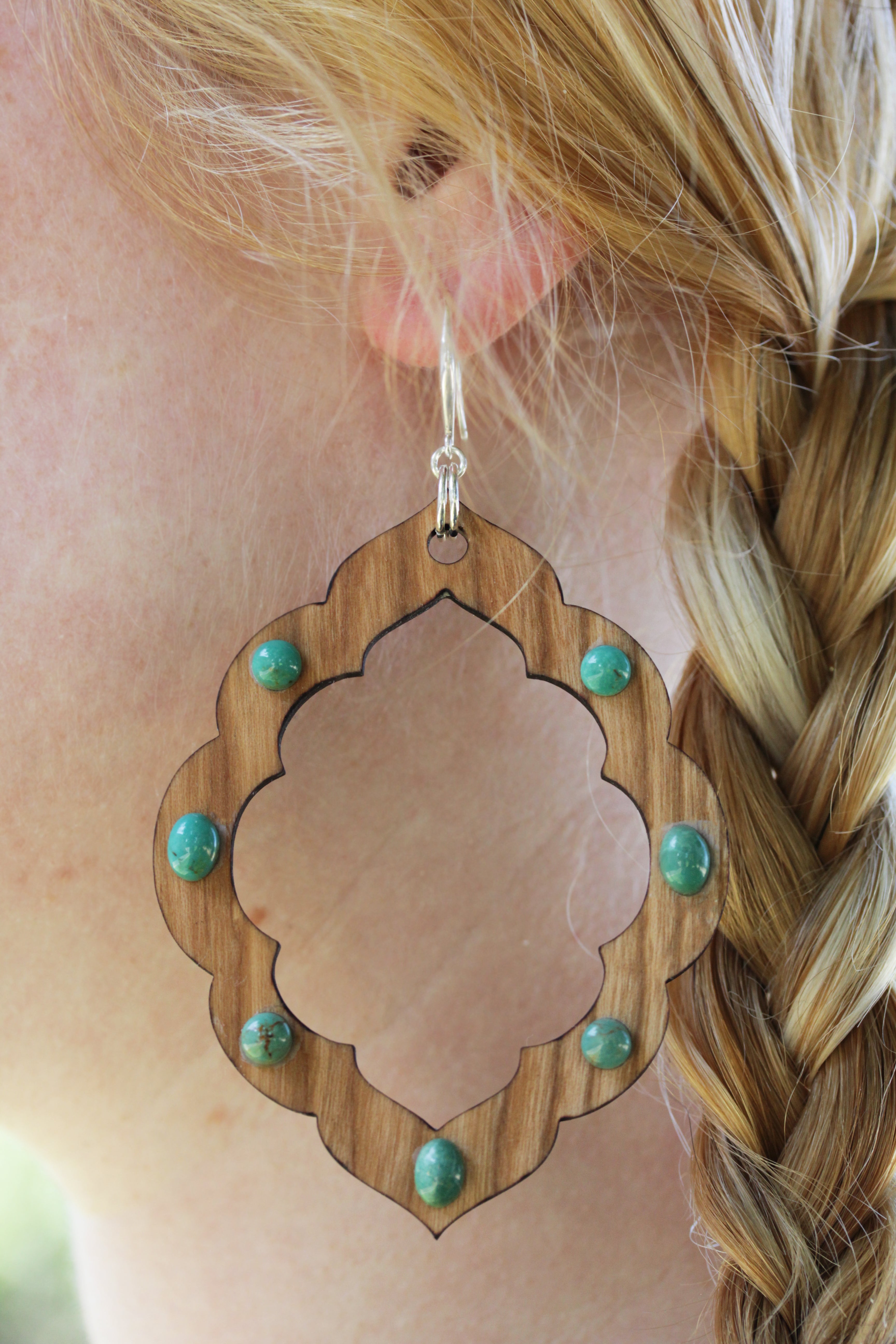 DIY Scallop Wood Frame with Natural Chinese Turquoise Cabochons Earrings - Goody Beads
